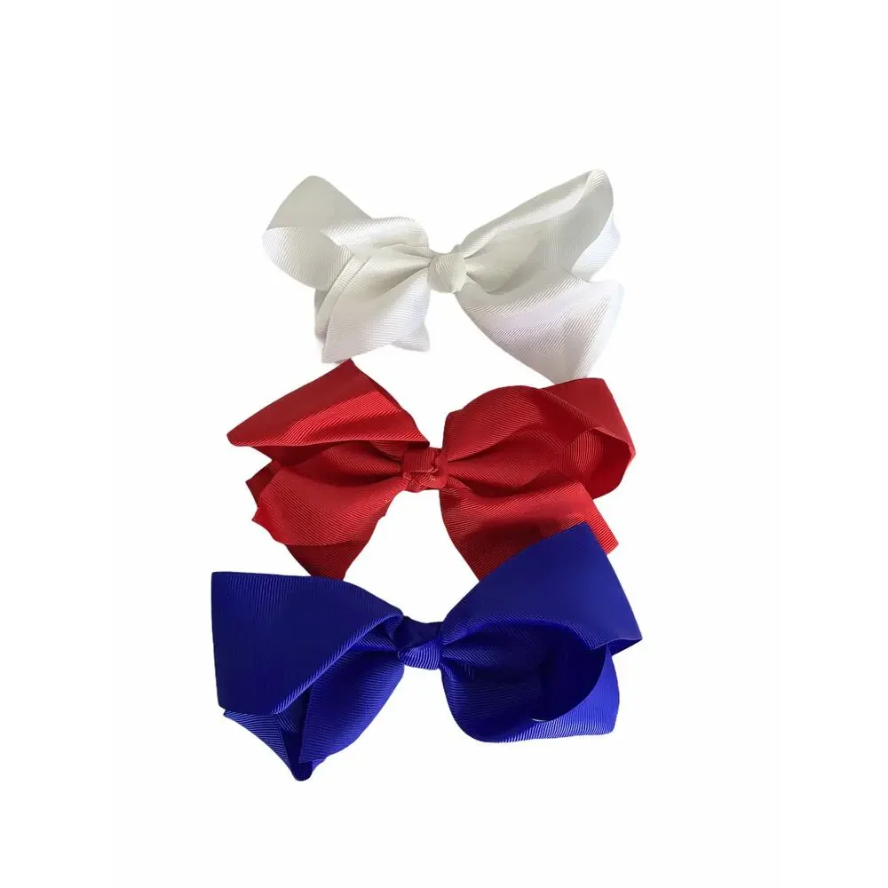 *BUNDLE Girl’s Lot of 3 Red, White & Blue Hair Bow Clips NEW